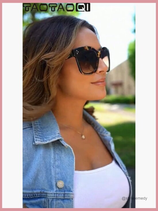 Vintage Oversized Square Sunglasses UV400 Protection Plastic Frame - Picture 6 of 7